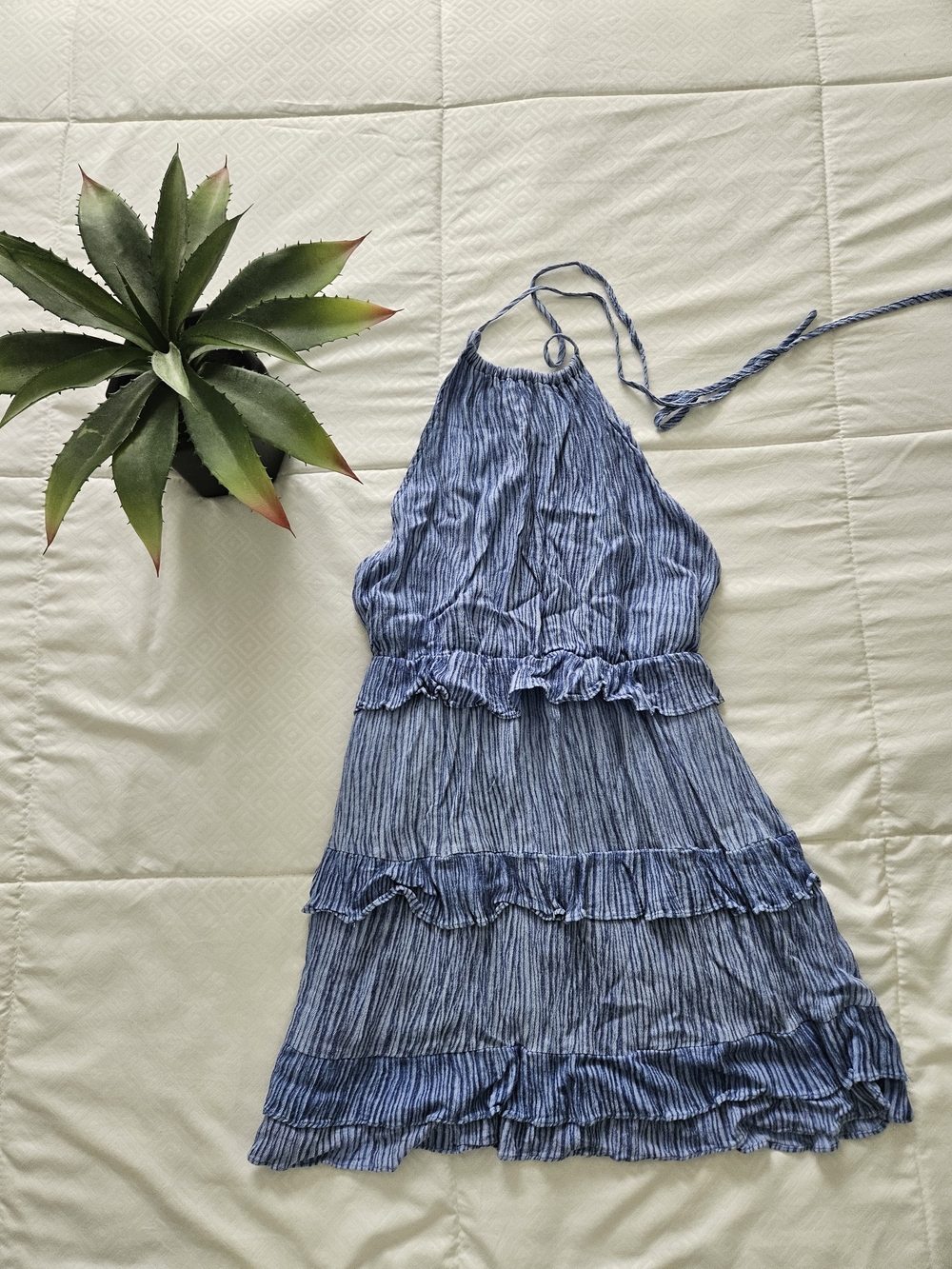 Blue Halter Ruffle Tiered Summer Dress